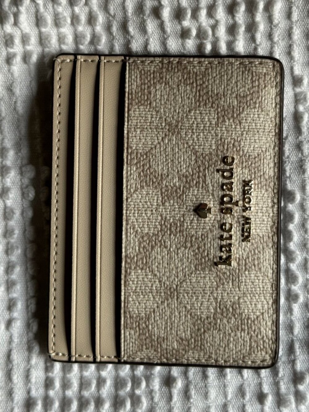 Kate Spade Spade Link Canvas Card Holder in Beige / Cream